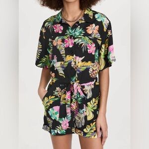NEW LE SUPERBE fruit salad superbe romper in black tropi cali